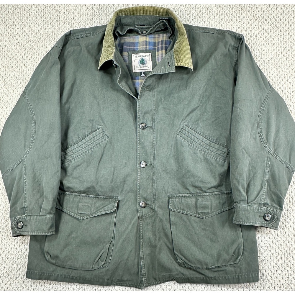 Vtg Northwest Territory Chore Jacket Men L Green Lined Barn Coat Corduroy Collar
